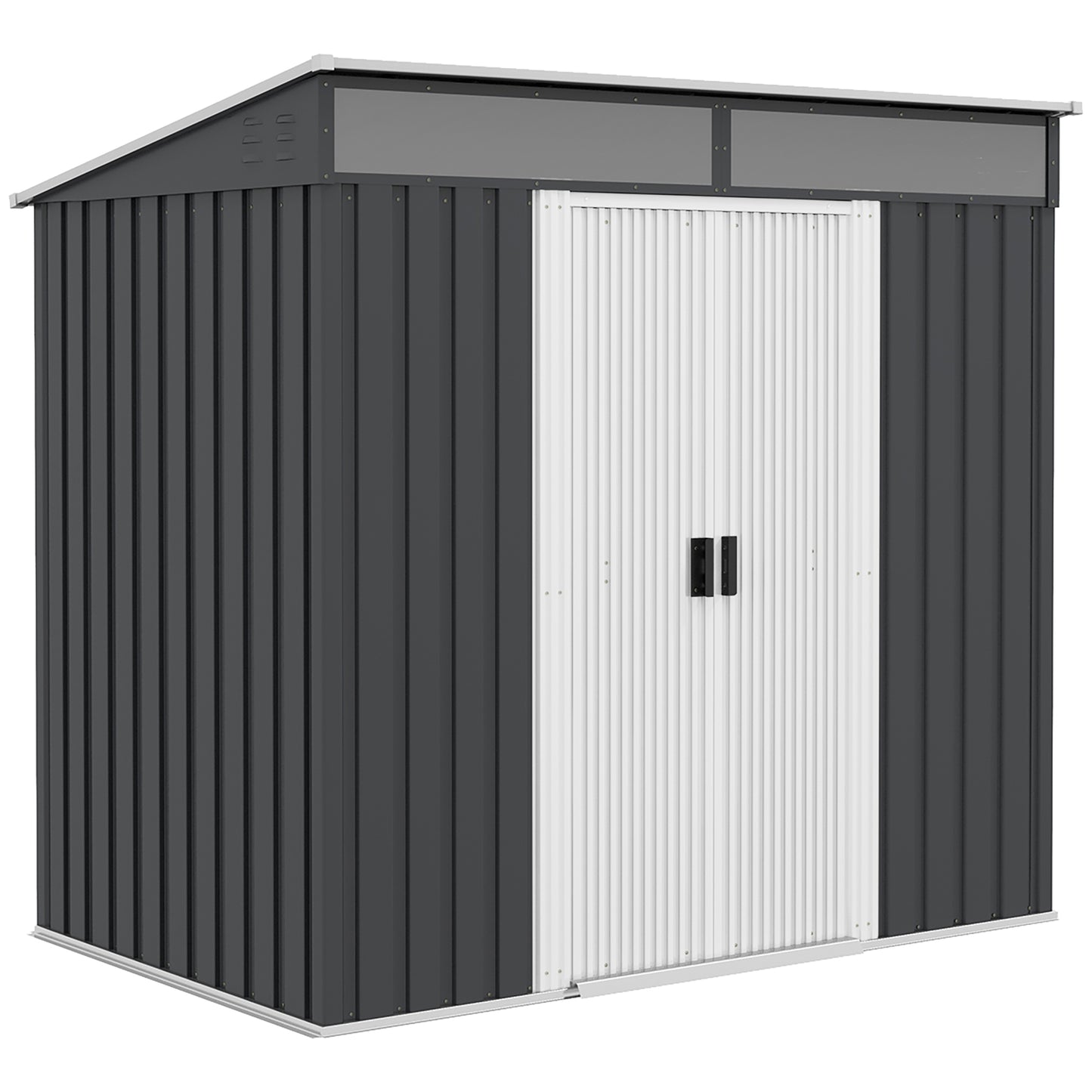 Outsunny Abrigo de Jardim 2 m² 195x122x181,5 cm Abrigo de Armazenamento Metálico com Porta de Correr 2 Janelas e Anti-UV para Armazenar Ferramentas Pátio Exterior Cinza Escuro