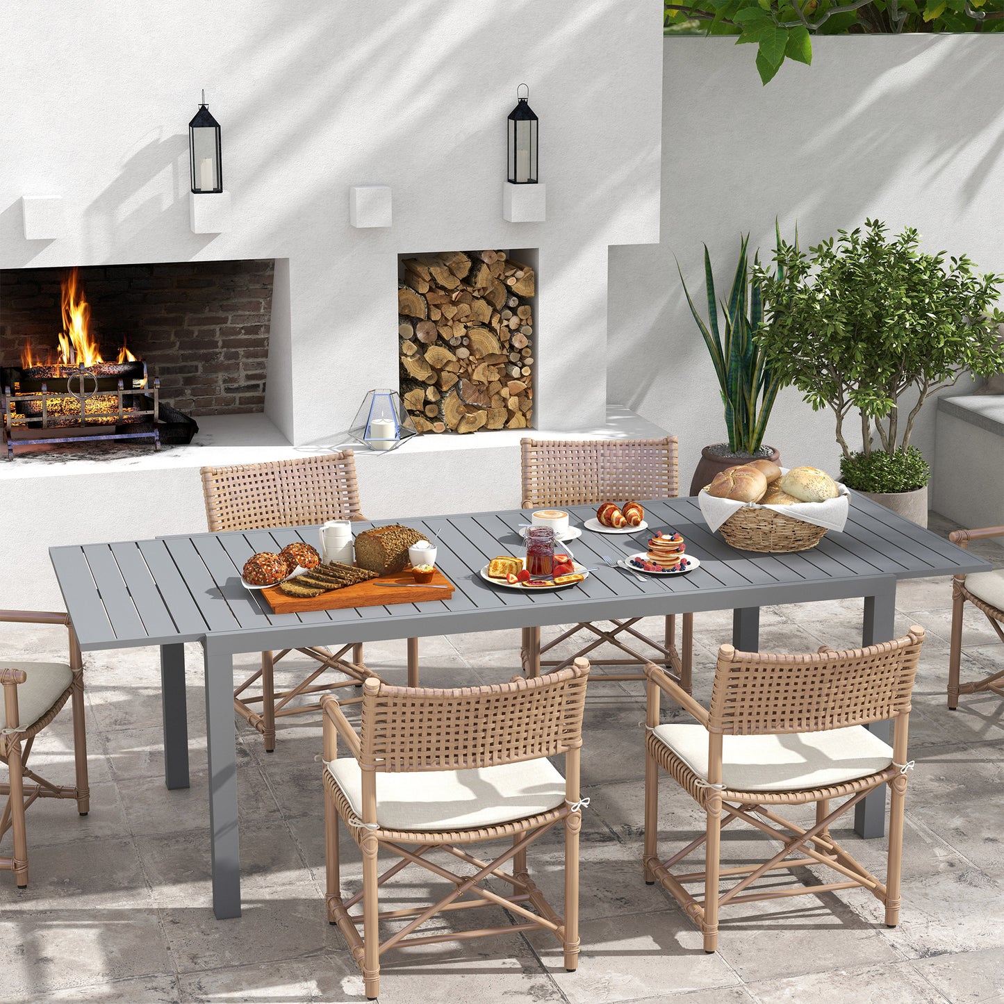 Outsunny Mesa de Jardim Extensível Mesa de Jantar Exterior Mesa de Terraço Retangular para 6-8 Pessoas com Estrutura de Alumínio Capacidade 50 kg para Varanda 180/240x94x73 cm Cinza Escuro