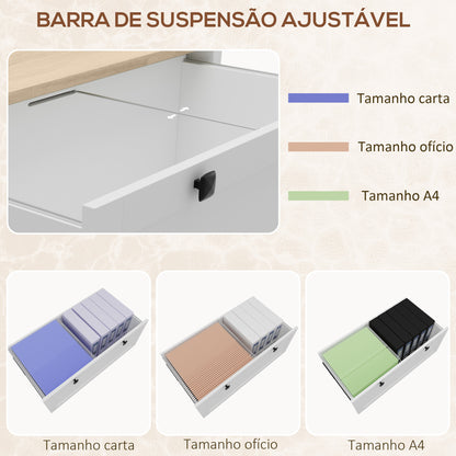 HOMCOM Armário de Escritório Móvel Arquivador com 2 Gavetas 2 Barras Suspensas Fechadura e 2 Chaves para Tamanho A4 para Estúdio Sala de Estar 79x40x72 cm Branco e Madeira