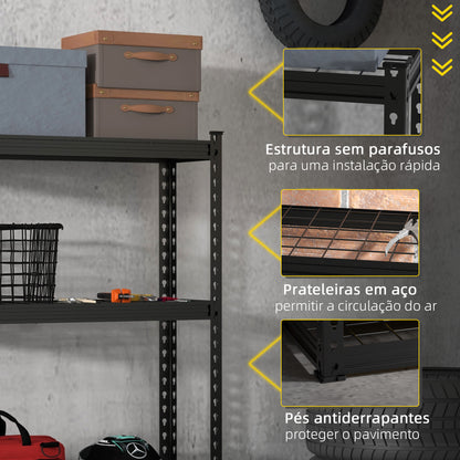 HOMCOM Estante de Metal com 4 Níveis Estante de Armazenamento Estante de Garagem de Aço Carga 600 kg com Prateleiras Ajustáveis 70x30x152 cm Preto