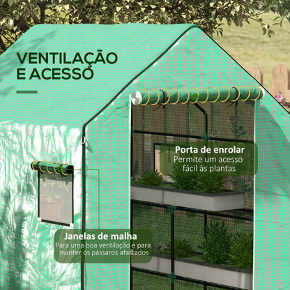 Outsunny Cobertura para Estufa 140x143x190 cm Cobertura de Substituição para Estufa com Janela, Porta com Fecho Éclair Anti-UV, Proteção de Plantas para Jardim, Verde