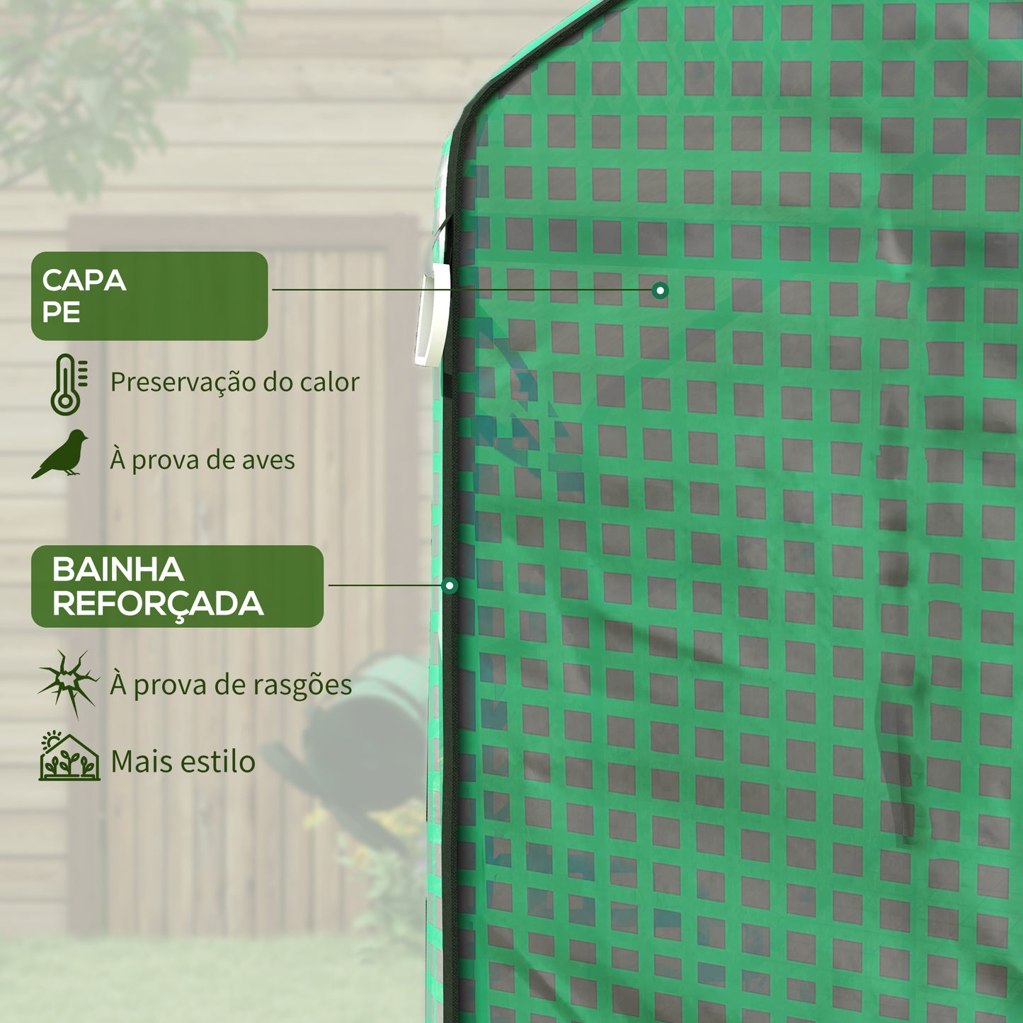 Cobertura de Substituição para Estufa – 140x143x190 cm – PE Reforçado com Janela e Porta com Fecho Éclair – Verde