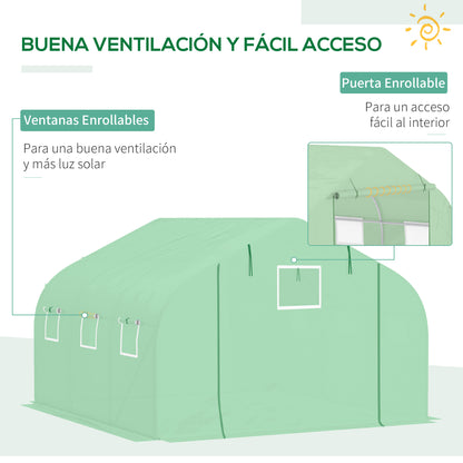 Outsunny Cobertura de Substituição Estufa de Túnel 347x300x200cm Polietileno com 6 Janelas de Malha Transpirável e Porta Enrolável Proteção de Plantas para Jardim Verde