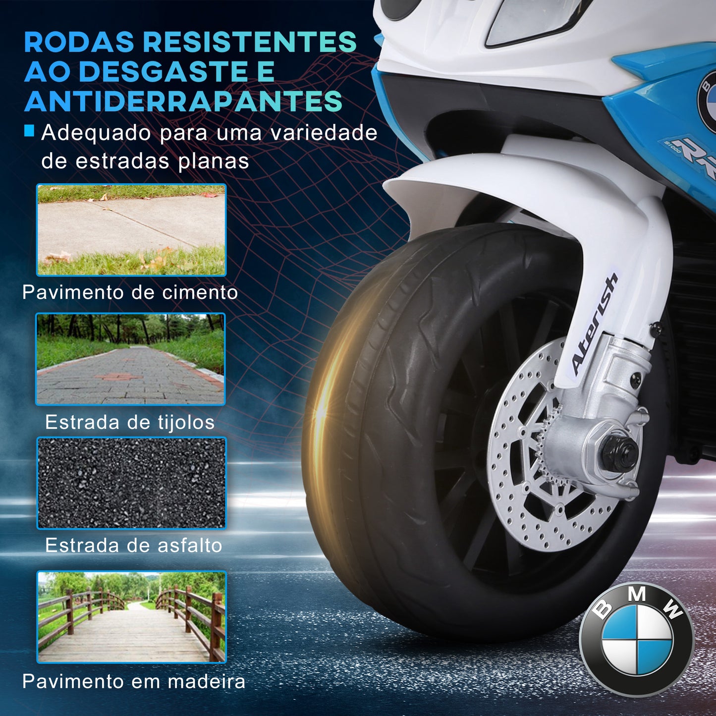 HOMCOM Mota Elétrica BMW para Crianças entre 18-36 Meses 6V com Faróis Música e Velocidade Máx. de 2,5 km/h 66x37x44 cm Azul