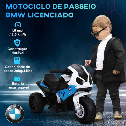 HOMCOM Mota Elétrica BMW para Crianças entre 18-36 Meses 6V com Faróis Música e Velocidade Máx. de 2,5 km/h 66x37x44 cm Azul