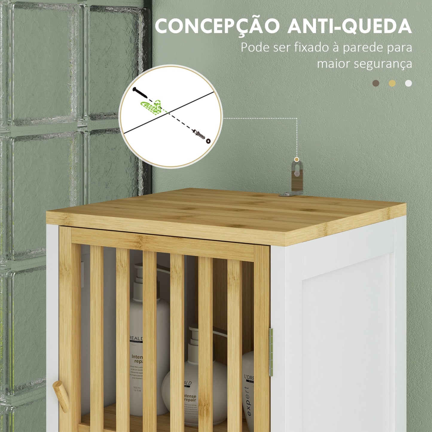 HOMCOM Coluna de Casa de Banho Armário Alto de Casa de Banho com 2 Estantes Abertos 2 Armários com Portas de Ripas e Prateleiras Ajustáveis 32x30x172 cm Branco