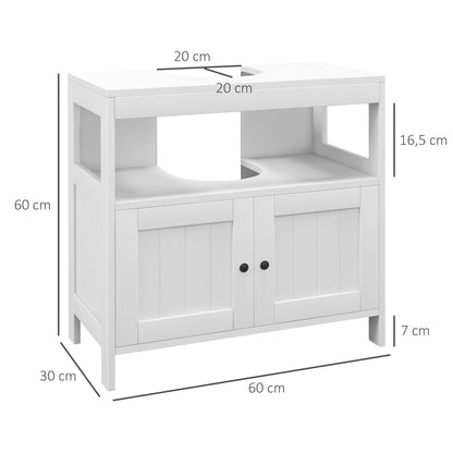 kleankin Móvel para Lavatório Pousar com Armário de 2 Portas Estante Aberto e Estante Ajustável Interior Carga 30 kg 60x30x60 cm Branco