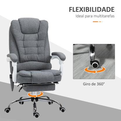 Vinsetto Cadeira de Massagem com 6 Pontos de Massagem Cadeira de Escritório Reclinável com Altura Ajustável Função de Aquecimento Apoio para os Pés e Controlo Remoto 65x70x111-119 cm Cinza