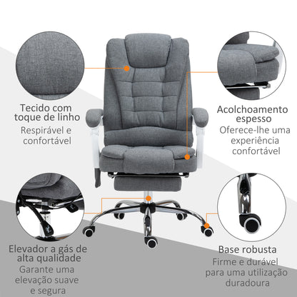 Vinsetto Cadeira de Massagem com 6 Pontos de Massagem Cadeira de Escritório Reclinável com Altura Ajustável Função de Aquecimento Apoio para os Pés e Controlo Remoto 65x70x111-119 cm Cinza