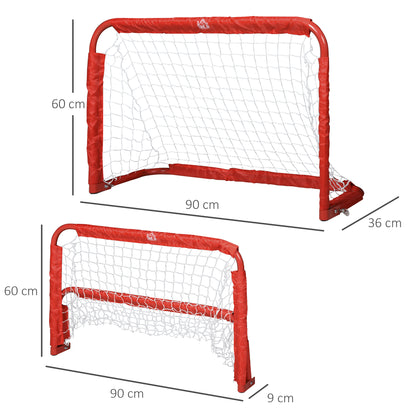 HOMCOM Conjunto de 2 balizas de futebol dobráveis com rede Tetrolon para a prática de futebol 90x36x 60cm vermelho