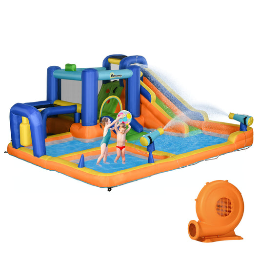 Outsunny Castelo Insuflável Infantil 7 em 1 Castelo Insuflável para Crianças com Escorrega Piscina Parede de Escalada Insuflador e Bolsa de Transporte 430x420x200 cm Multicolorido