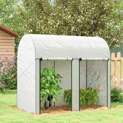 Outsunny Estufa Pequena Estufa de Exterior com Porta Dupla com Fecho de Correr e Cobertura de PE para Cultivar Plantas Flores 200x100x178 cm Branco