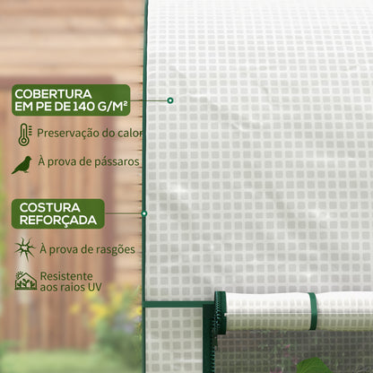 Outsunny Estufa Pequena Estufa de Exterior com Porta Dupla com Fecho de Correr e Cobertura de PE para Cultivar Plantas Flores 200x100x178 cm Branco