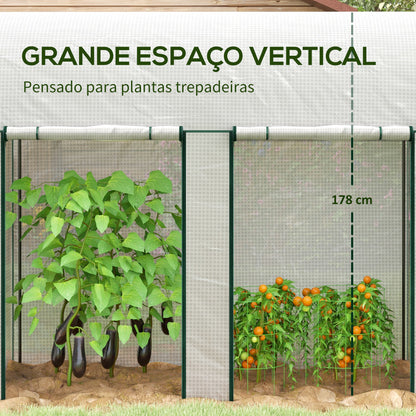 Outsunny Estufa Pequena Estufa de Exterior com Porta Dupla com Fecho de Correr e Cobertura de PE para Cultivar Plantas Flores 200x100x178 cm Branco