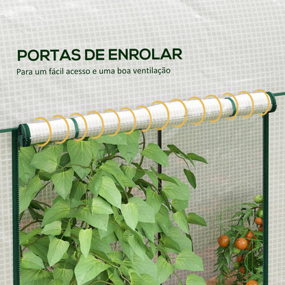 Outsunny Estufa Pequena Estufa de Exterior com Porta Dupla com Fecho de Correr e Cobertura de PE para Cultivar Plantas Flores 200x100x178 cm Branco