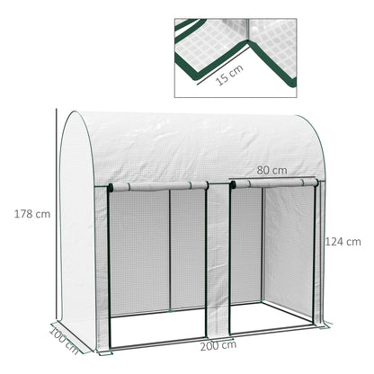 Outsunny Estufa Pequena Estufa de Exterior com Porta Dupla com Fecho de Correr e Cobertura de PE para Cultivar Plantas Flores 200x100x178 cm Branco