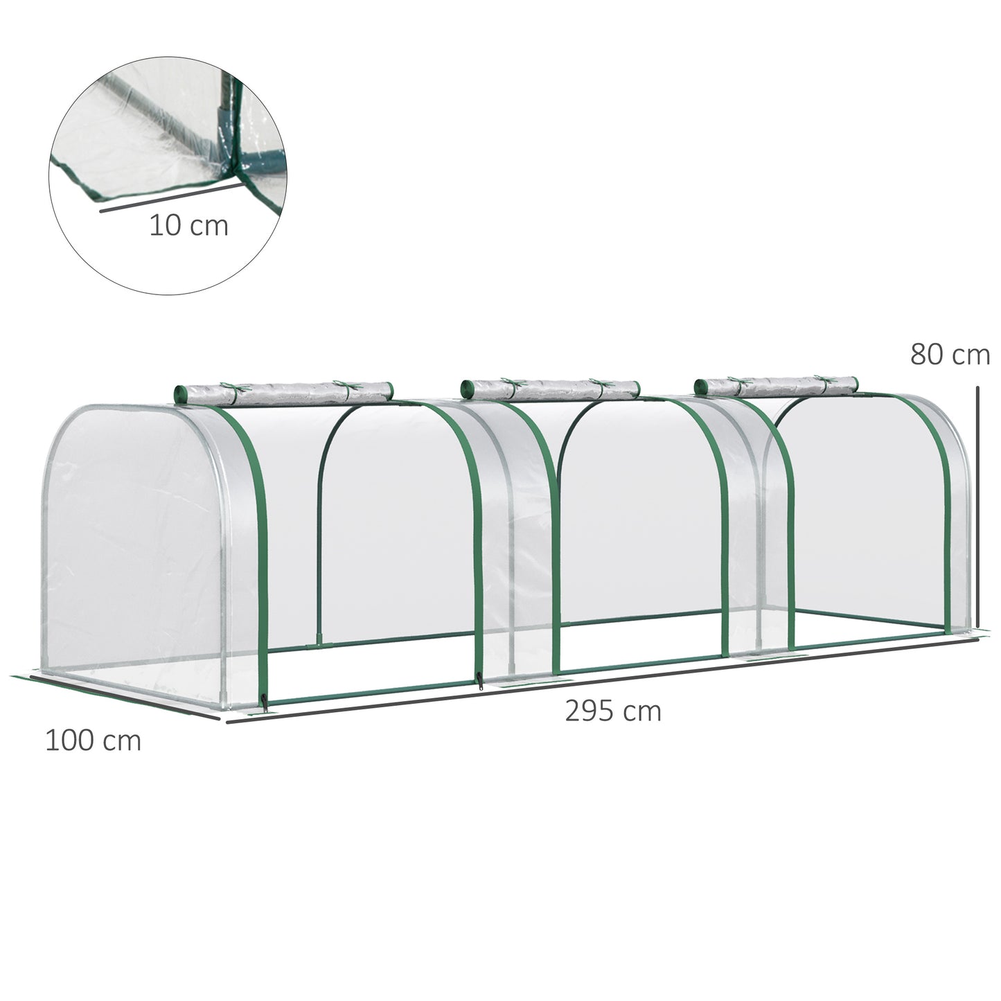 Outsunny Estufa 295x100x80 cm para Jardim Varanda Estufa Pequena para Cultivo de Plantas com 3 Janelas Estrutura de Aço e PVC Transparente e Verde