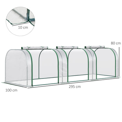 Outsunny Estufa 295x100x80 cm para Jardim Varanda Estufa Pequena para Cultivo de Plantas com 3 Janelas Estrutura de Aço e PVC Transparente e Verde