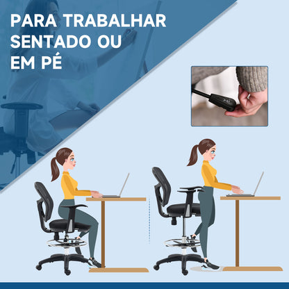 Vinsetto Cadeira de Escritório Ergonómica de Malha Cadeira de Escritório Giratória com Apoio para os Braços Apoio para os Pés e Assento Ajustáveis para Dormitório Sala de Estar 59x59x95-115cm Preto