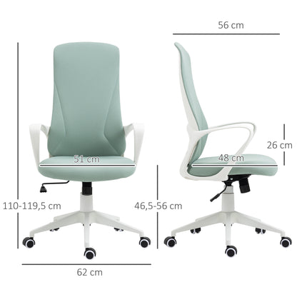 Vinsetto Cadeira de Escritório Giratória com Altura Ajustável Cadeira de Escritório Ergonómica com Apoio para os Braços Função de Inclinação e Encosto Alto 62x56x110-119,5 cm Verde