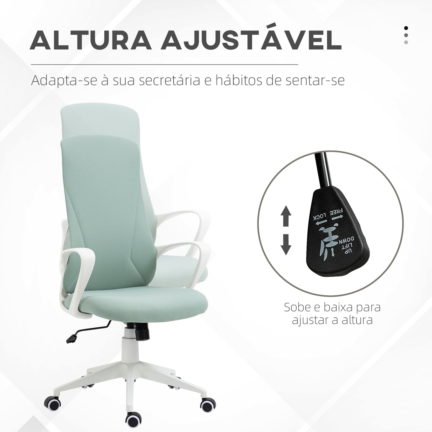 Vinsetto Cadeira de Escritório Giratória com Altura Ajustável Cadeira de Escritório Ergonómica com Apoio para os Braços Função de Inclinação e Encosto Alto 62x56x110-119,5 cm Verde