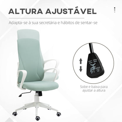 Vinsetto Cadeira de Escritório Giratória com Altura Ajustável Cadeira de Escritório Ergonómica com Apoio para os Braços Função de Inclinação e Encosto Alto 62x56x110-119,5 cm Verde