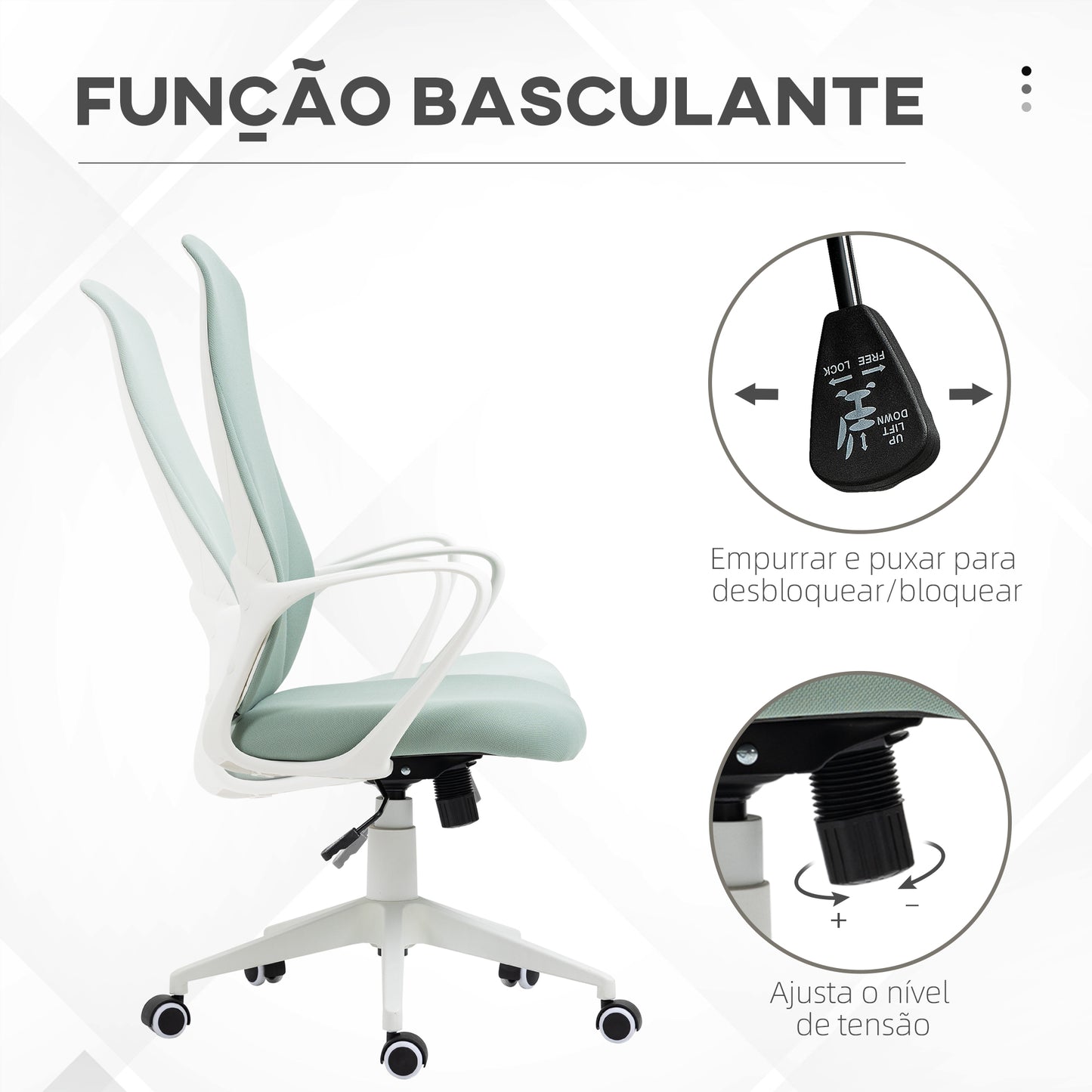 Vinsetto Cadeira de Escritório Giratória com Altura Ajustável Cadeira de Escritório Ergonómica com Apoio para os Braços Função de Inclinação e Encosto Alto 62x56x110-119,5 cm Verde