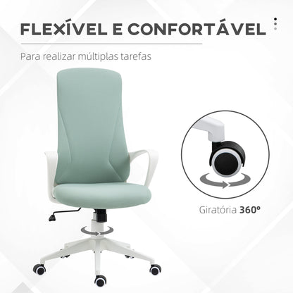 Vinsetto Cadeira de Escritório Giratória com Altura Ajustável Cadeira de Escritório Ergonómica com Apoio para os Braços Função de Inclinação e Encosto Alto 62x56x110-119,5 cm Verde