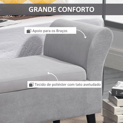 HOMCOM Banco para Pé de Cama Estofado em Veludo Banco de Armazenamento Acolchoado com Tampa Apoio para os Braços Pés de Madeira para Dormitório Sala de Estar 111,5x41x65cm Cinza Claro