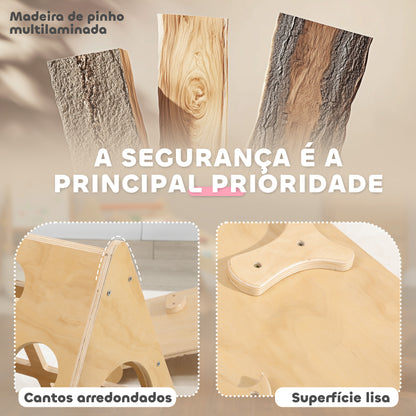 AIYAPLAY Triângulo de Escalar de Madeira 8 em 1 Jogo de Aprendizagem para Crianças de 18-48 Meses com Rampa Escada em Forma de Arco e Bolsa de Areia 175x59,5x60 cm Madeira