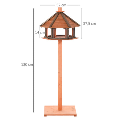 Outsunny Casa para Pássaros de Pé de Madeira Maciça Ø52x130cm com Teto Comedouro para Aves Silvestres para Exterior Jardim Natural