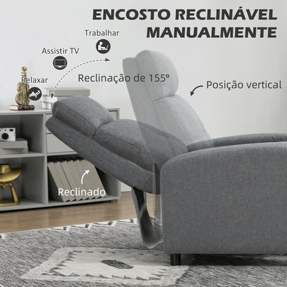 HOMCOM Poltrona Relax Reclinável até 155° Poltrona Reclinável Manual Estofado em Tecido Carga Máxima 150 kg para Pessoas com Altura Inferior 195 cm 67x87x98 cm Cinza