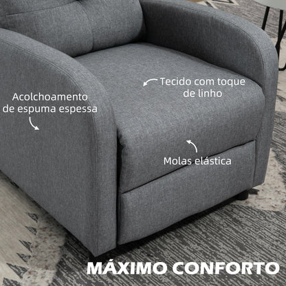 HOMCOM Poltrona Relax Reclinável até 155° Poltrona Reclinável Manual Estofado em Tecido Carga Máxima 150 kg para Pessoas com Altura Inferior 195 cm 67x87x98 cm Cinza