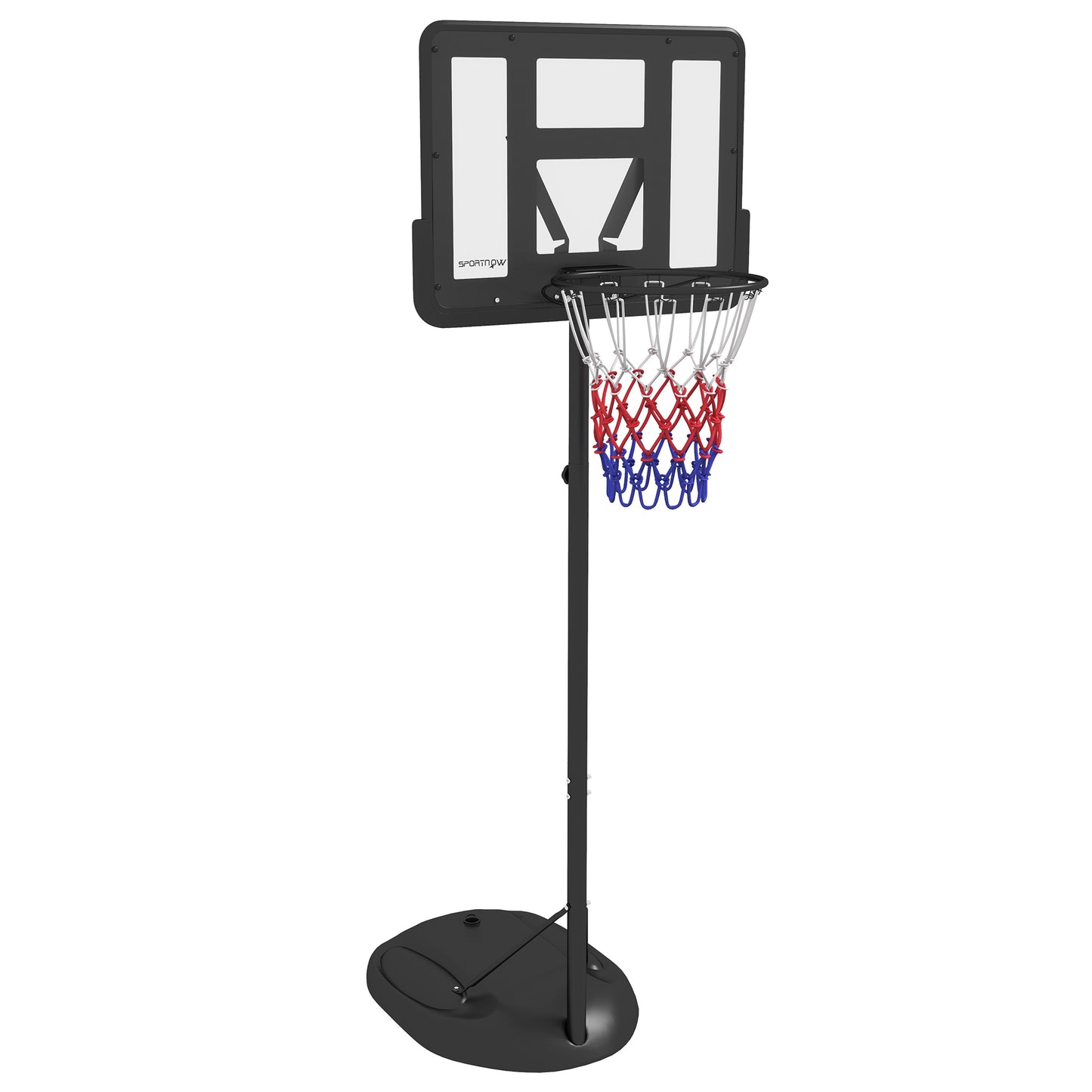 SPORTNOW Tabela de Basquetebol com Altura Ajustável 216-277 cm Aro de Basquetebol para Exterior com Rodas e Base Recarregável para Adolescentes Preto