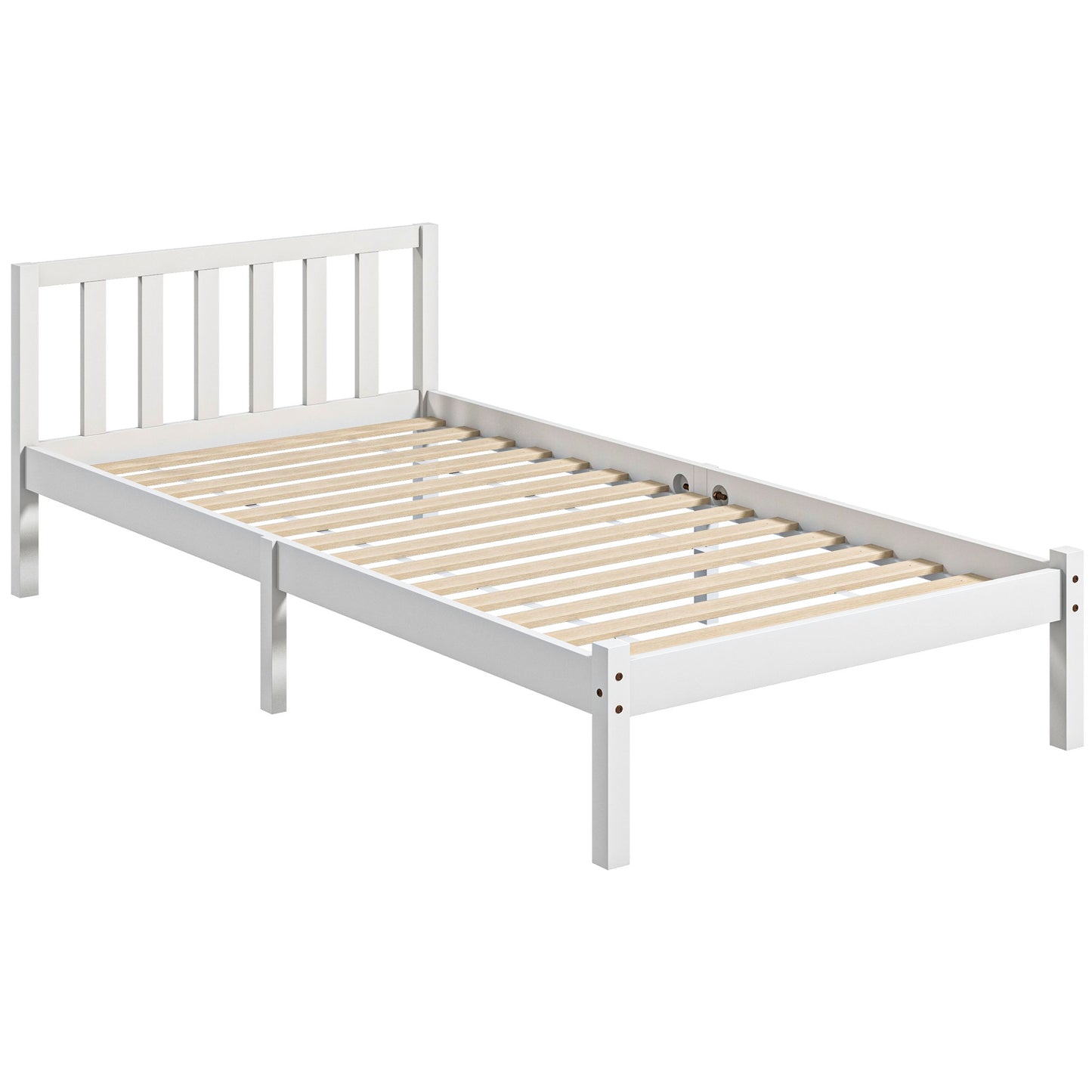 HOMCOM Estrutura de Cama de Madeira Estrado de Cama de Solteiro para Colchão 190x90 cm Carga 120 kg 198x96x70 cm Branco