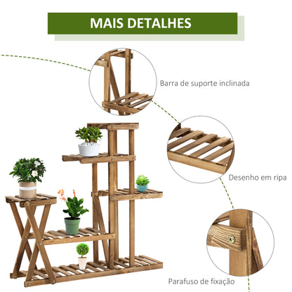 HOMCOM Suporte para Plantas Estante para Plantas de Madeira Estante para Flores com 5 Níveis Carga Máxima 60 kg para Interior Exterior 98x28x95 cm Madeira Carbonizada