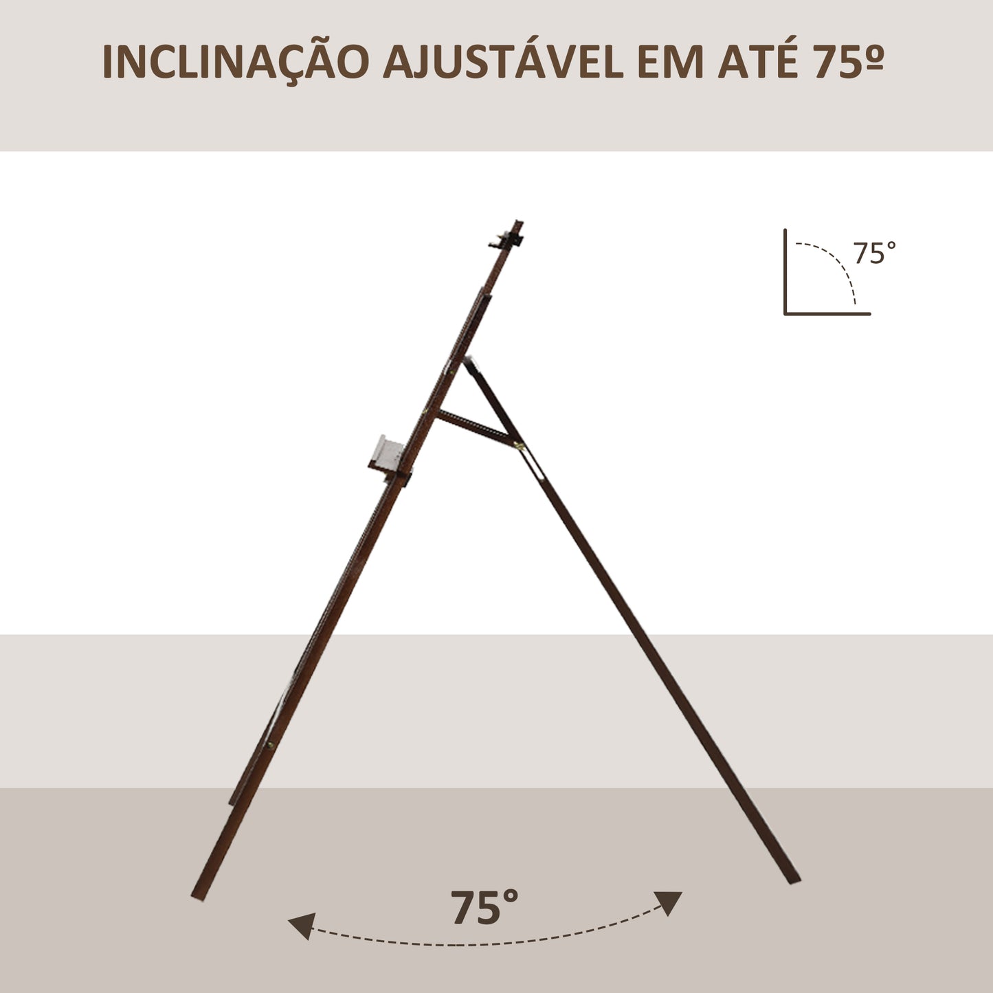 Cavalete Pintura de Madeira Cavalete de Desenho Estúdio Inclinável 90° com Suporte Tripé e Pincel 51,5x71,5x134,5cm Marrom