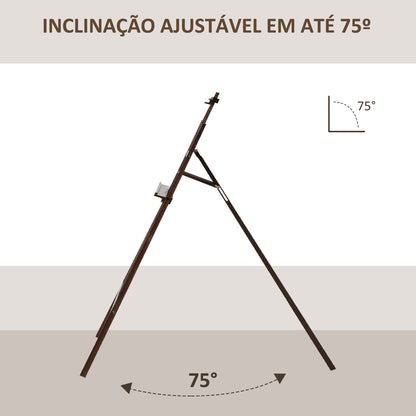 Cavalete Pintura de Madeira Cavalete de Desenho Estúdio Inclinável 90° com Suporte Tripé e Pincel 51,5x71,5x134,5cm Marrom