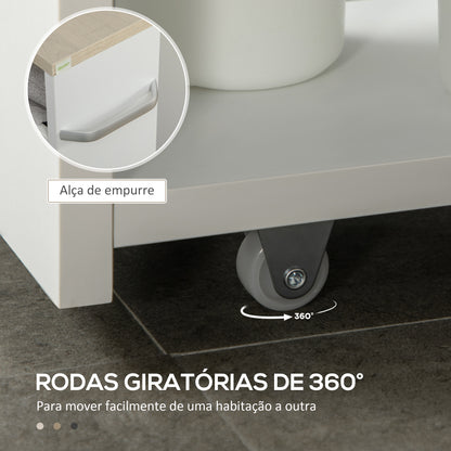 kleankin Estante de Armazenamento para Casa de Banho de 3 Níveis Estante Estreita com Alça Lateral Estante com Rodas para Cozinha Sala de Estar Estilo Moderno 48x15x80cm Branco