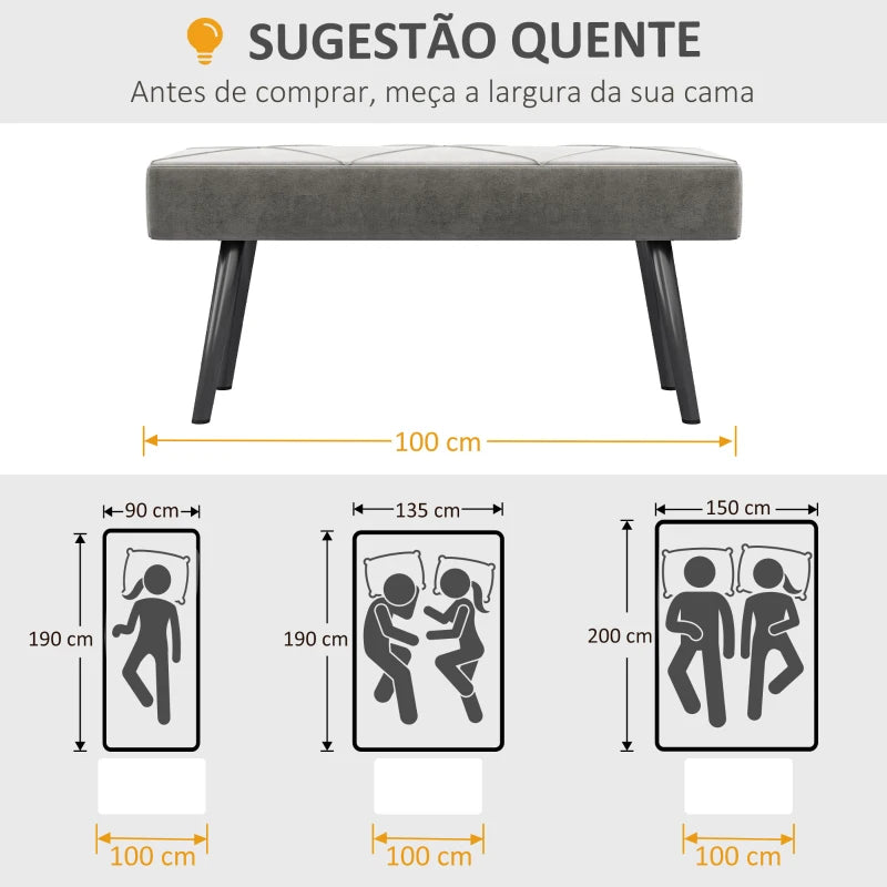 Banco Hally em Veludo de 100cm - Cinzento - Design Nórdico