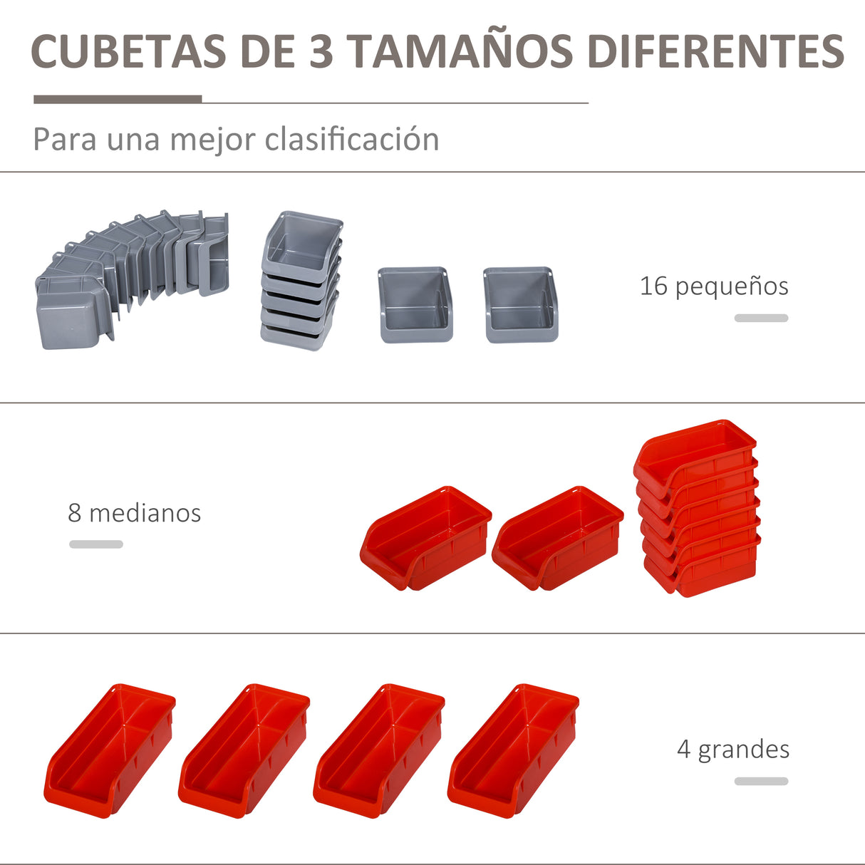 DURHAND Prateleira de Parede Organizador de Ferramentas Prateleiras de Armazenamento com 28 Caixas Empilháveis e Diferentes Ganchos 95x22x54 cm Cinza e Vermelho