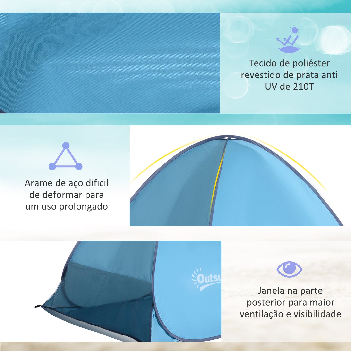 Outsunny Tenda Pop-up Instantâneo e Portátil com Janelas Protetoras para Piquenique, Praia e Camping com Proteção UV Azul