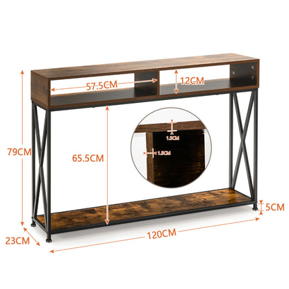 Consola "Varden" - 120 x 23 x 79 cm - Castanho | Mesa Auxiliar com 2 Níveis e Estrutura Metálica para Entrada, Sala ou Corredor