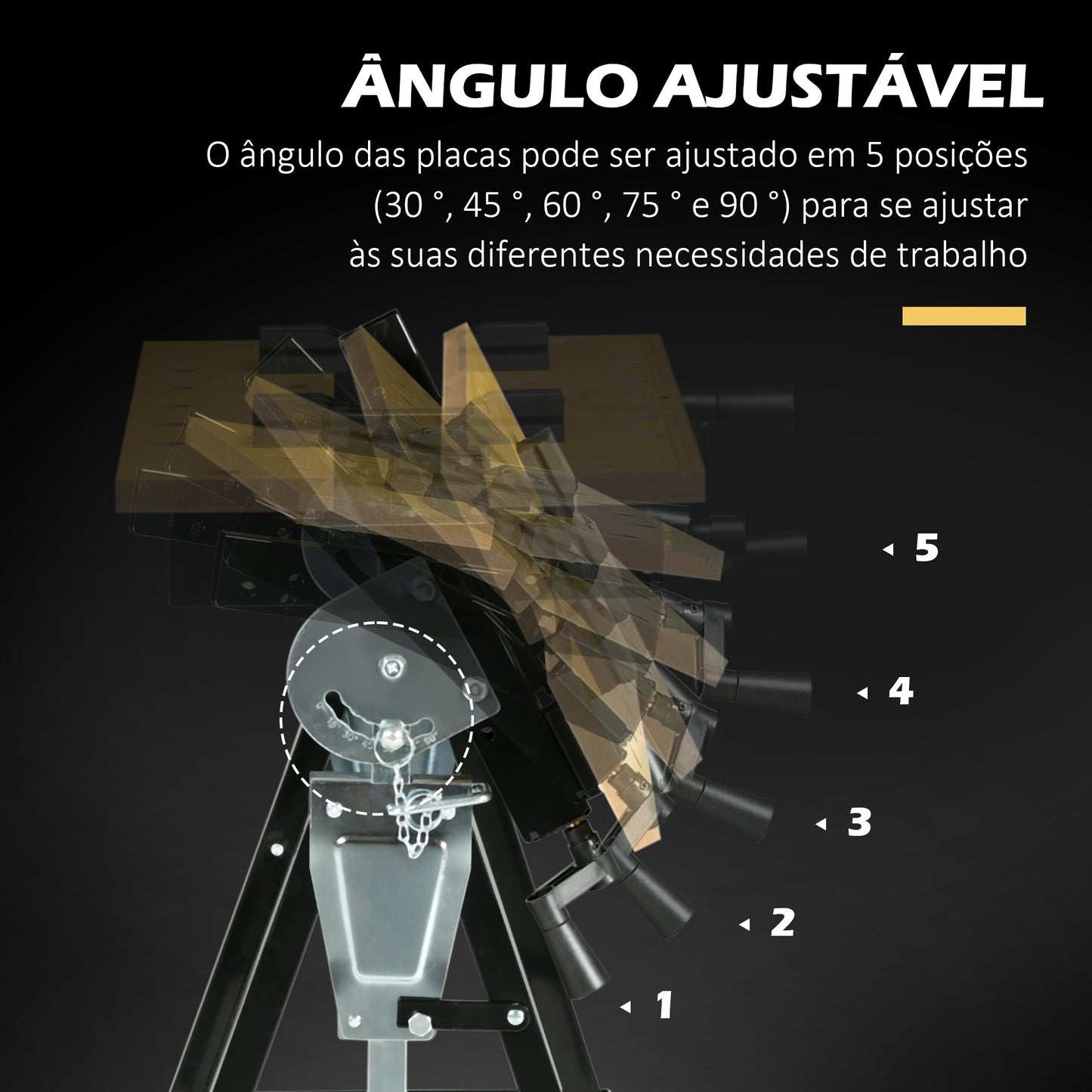 HOMCOM Bancada de trabalho ajustável em altura com 4 pinos giratórios com tabletes ajustáveis em ângulo e distância 65x60.5x85-110 cm Madeira natural e preta