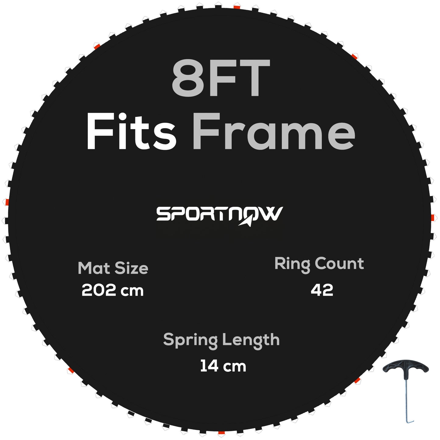 SPORTNOW Tapete de Substituição para Trampolim Redondo Ø202 cm Tapete para Trampolim de 8 Pés Anti-UV e 8 Filas de Costuras Preto