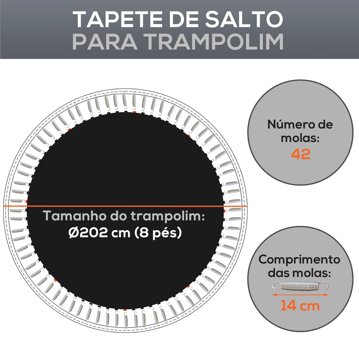 SPORTNOW Tapete de Substituição para Trampolim Redondo Ø202 cm Tapete para Trampolim de 8 Pés Anti-UV e 8 Filas de Costuras Preto