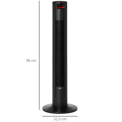 HOMCOM Ventoinha de Coluna Altura 96cm 45W com Controle Remoto 3 Velocidades 4 Modos de Funcionamento e Oscilação de 70° Tela LED Tátil Temporizador de 12H Silencioso e Alça de Transporte Preto