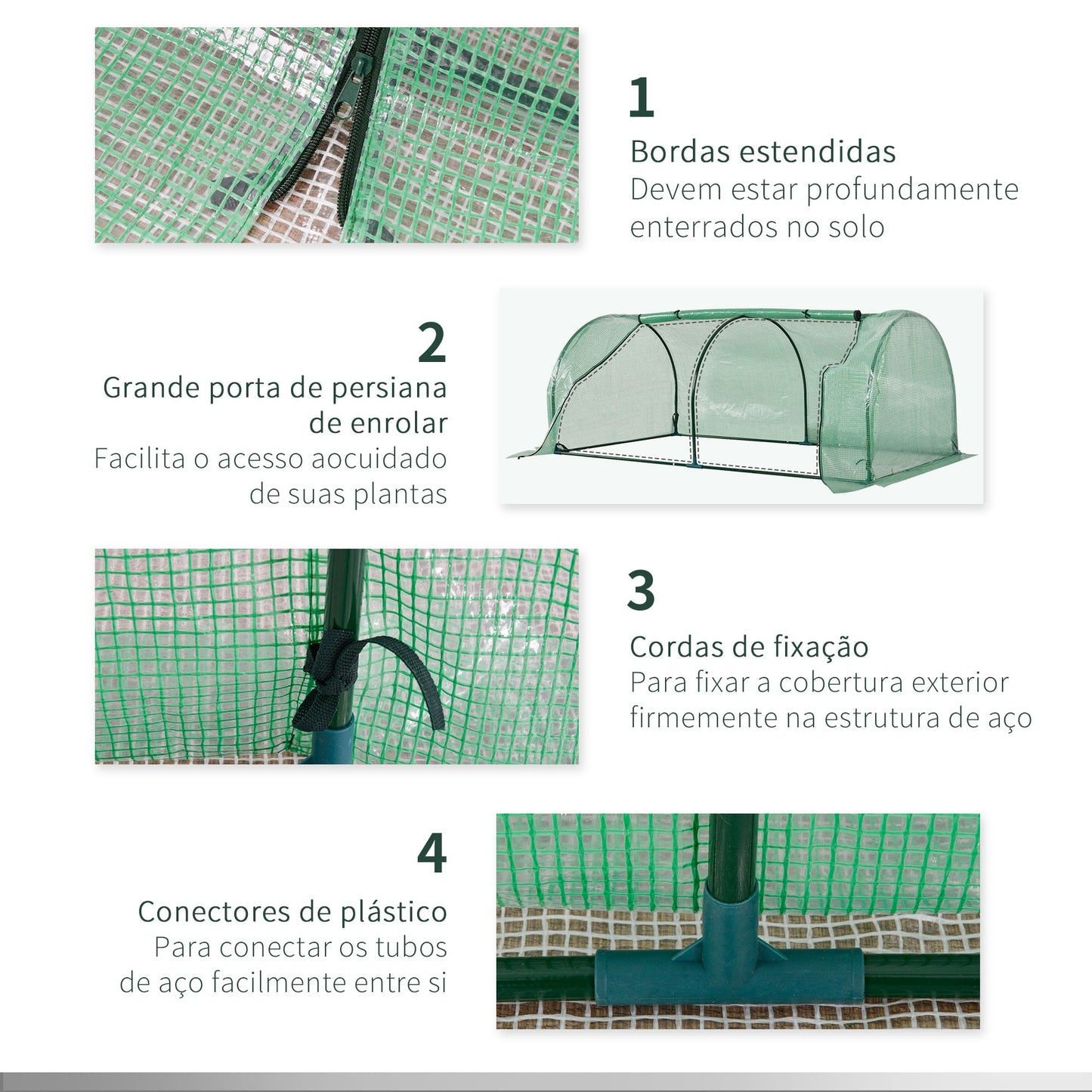 Estufa de Jardim 200x100x80 cm para Cultivo de Plantas Sementes Estufa com Estrutura de Aço e Cobertura de Plástico Verde