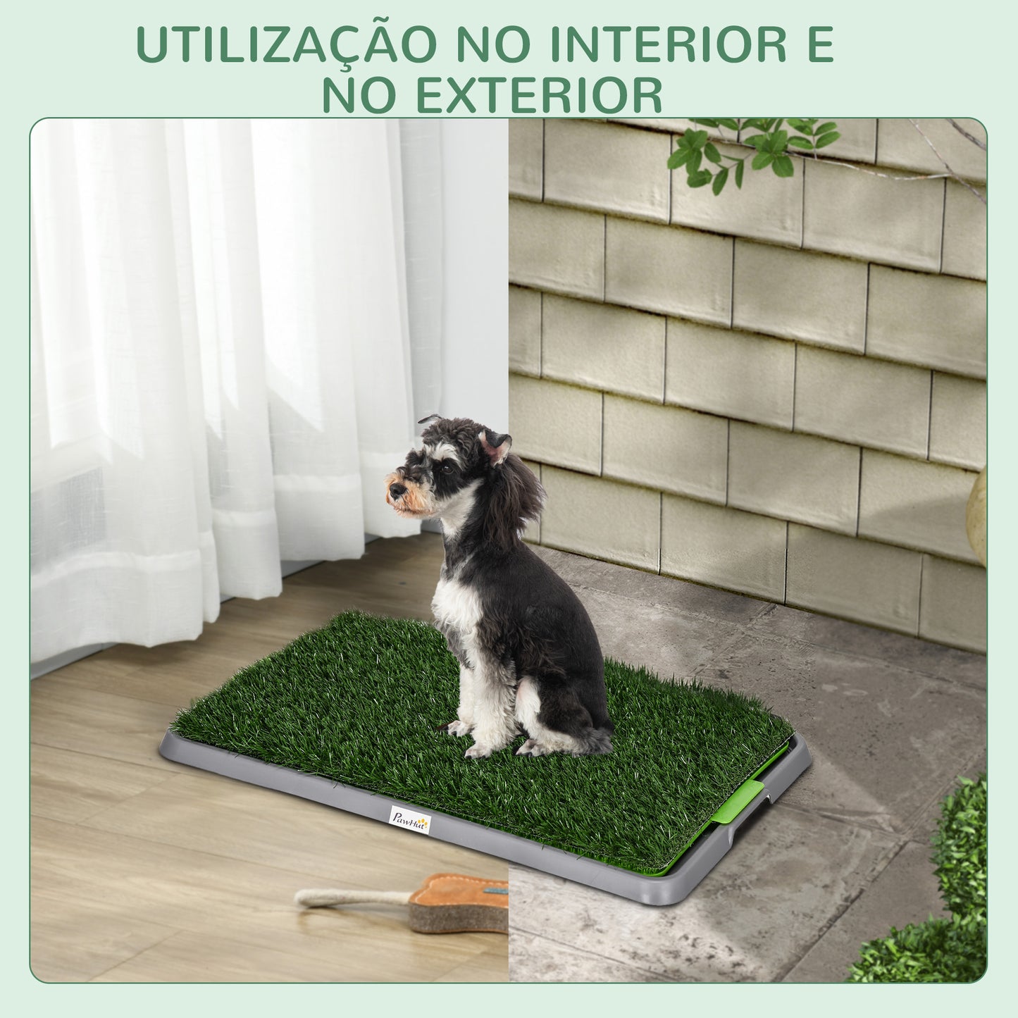 PawHut Resguardo de Treino para Cães com 2 Relvas Artificiais Sanitário para Cães com Grade e Bandeja para Treino de Filhotes no Exterior e Interior 67x41x3,5 cm Verde