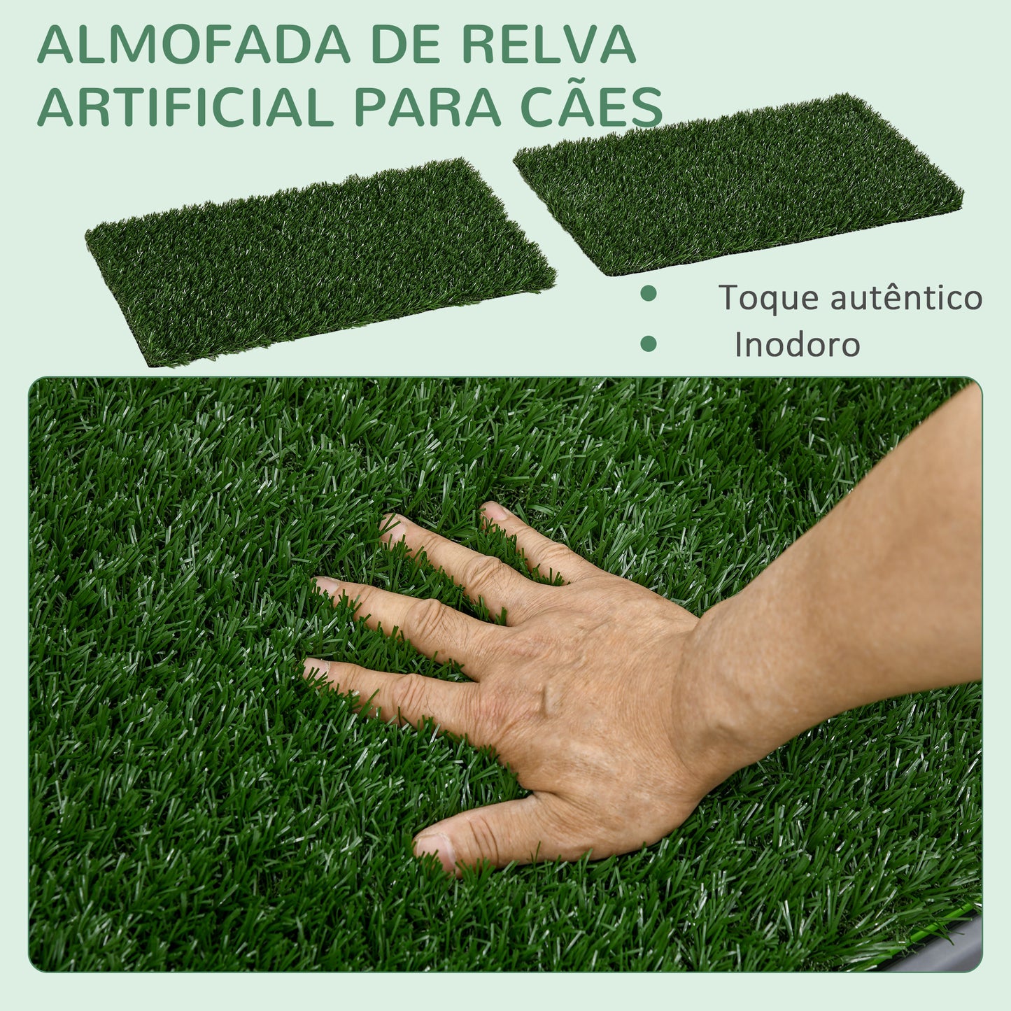 PawHut Resguardo de Treino para Cães com 2 Relvas Artificiais Sanitário para Cães com Grade e Bandeja para Treino de Filhotes no Exterior e Interior 67x41x3,5 cm Verde